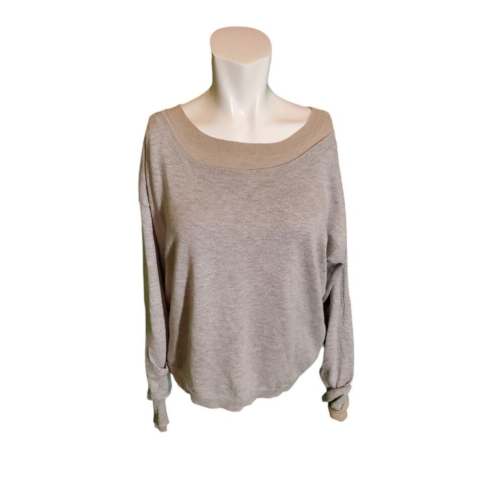 Laurie b. Cotton Pullover Sweater Layered Boatneck Sweater Gray Tan sz M